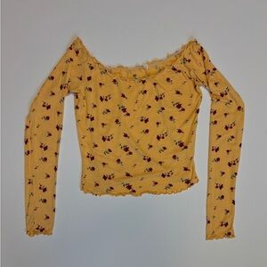 Yellow Floral Long-Sleeve Crop